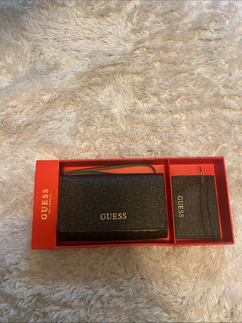 Guess Logo Wristlet and Card Holder in Red Gift Box